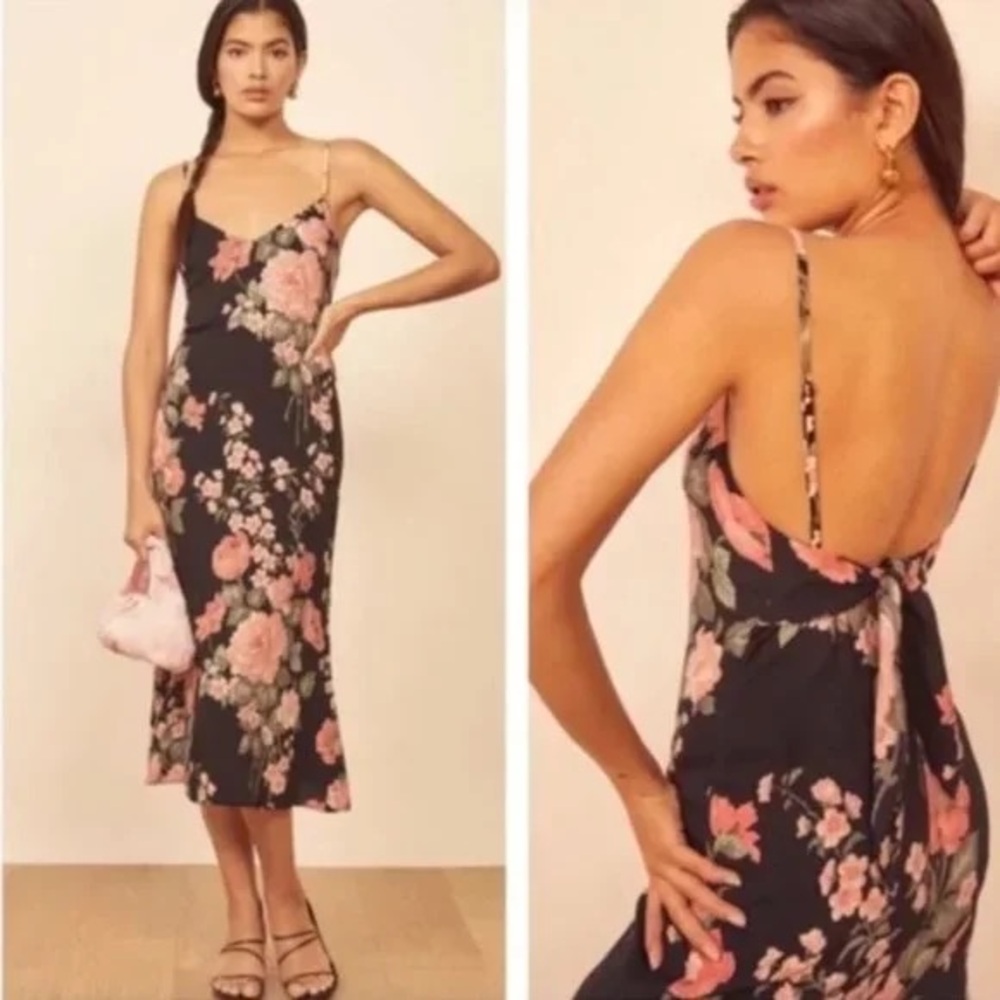 Reformation Nella Louise Black Floral Midi Dress